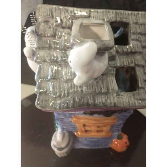 Ceramic Haunted House Votive Holder With Ghosts & Pumpkins - Picture 5 of 7